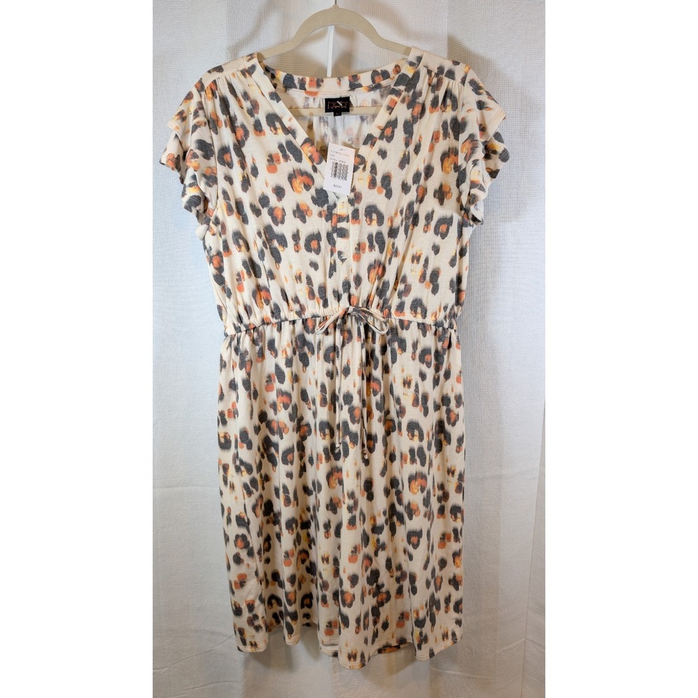 MOD Lusive Cheetah Leopard Print Dress NWT V-Neck Drawstring Waist Large